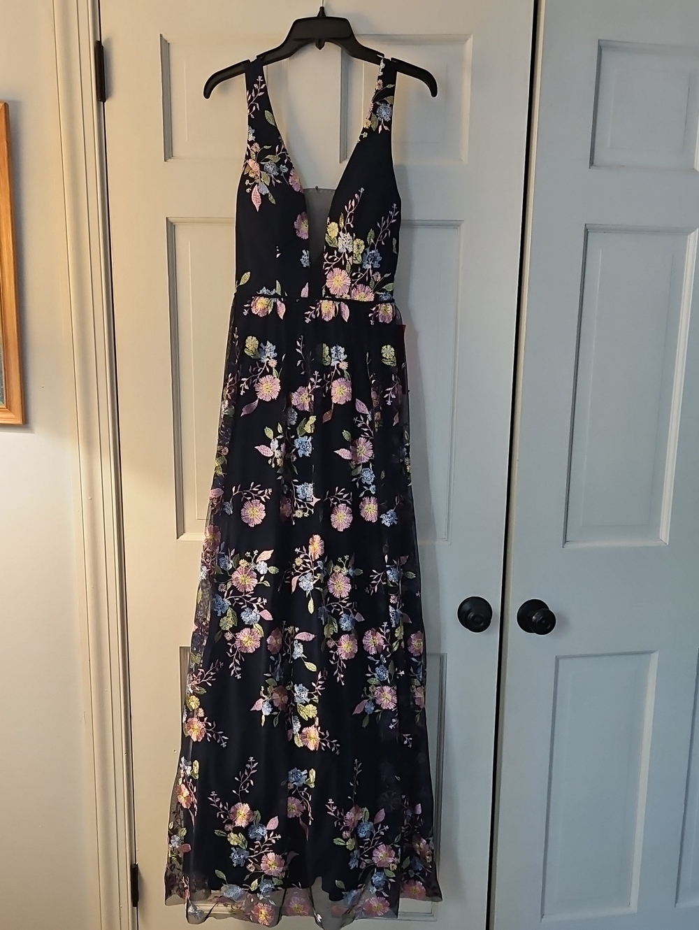 Gianni Bini Floral V-Neck Navy Formal Dress
